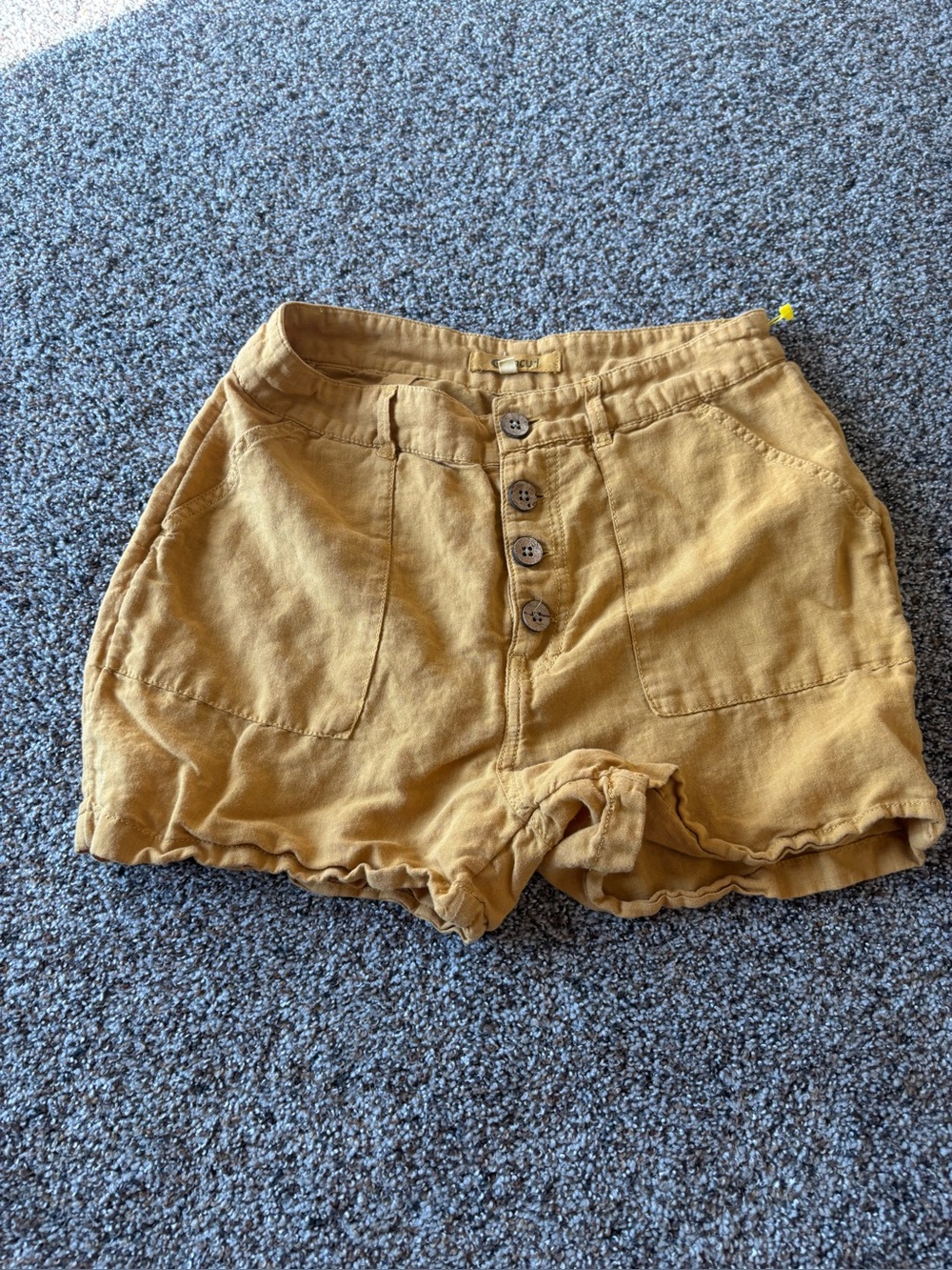 Rip Curl High-Waist Mustard Button-Front Linen-Blend Shorts XS